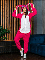Пижама попожама Зайка розовый Кигуруми зайчик с капюшоном (LL-137-2)
