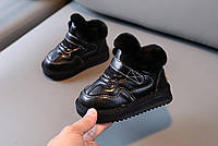 Дитячі зимові блискучі уги для дівчинки з хутром, чорні черевики на зиму
