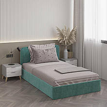 Полуторне ліжко Хюгге з м'якою обивкою та ортопедичними ламелями Бірюза 900*1272*2076 мм