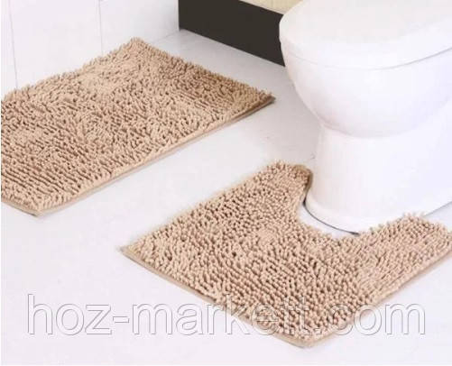 Килимки для ванної та туалету набір килимків світло-бежевий 90 х 60 см і 60 х 40 см, фото 1