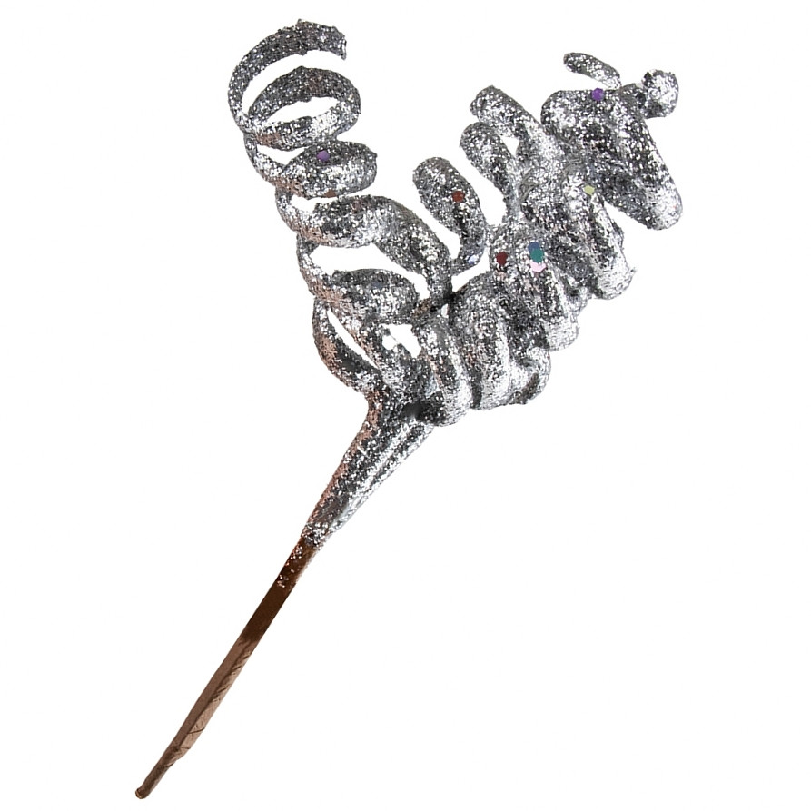 Новорічний декор гілочка спіраль 19 см срібло, фото 1