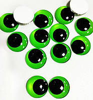Глазки для игрушек стеклянные круглые 16 мм диаметр, цвет зеленый