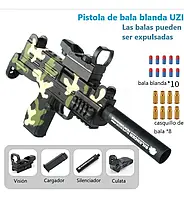 Игрушечный пластиковый пистолет пулемет Узи UZI стреляет резиновыми пульками с гильзами