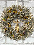 Вінок великодній з янголом із сухоцвітів на двері, вінок на Великдень, натуральні матеріали. Д 28 см, фото 2