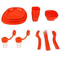 Набор пластиковой посуды для пикника на 6 персон в боксе многоразовой Supretto 48 предметов КРАСНЫЙ WS-78
