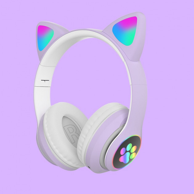 Беспроводные наушники с кошачьими ушками Bluetooth и RGB подсветкой Cat VZV-23M Фиолетовые SW-9 - фото 2 - id-p2018161074