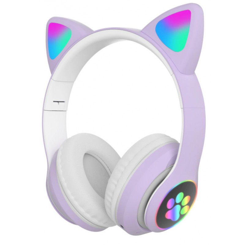 Беспроводные наушники с кошачьими ушками Bluetooth и RGB подсветкой Cat VZV-23M Фиолетовые SW-9 - фото 3 - id-p2018161074