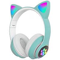 Беспроводные наушники с кошачьими ушками Bluetooth и RGB подсветкой Cat VZV-23M Бирюзовые