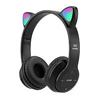 Наушники детские Bluetooth накладные Cat Ear P47M Гарнитура MP3 кошачьи ушки RGB Черные