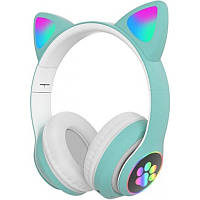 Беспроводные наушники Cat Ear YR-28 Детские с кошачьими ушками Bluetooth и RGB подсветкой Бирюзовые