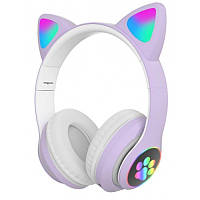Беспроводные наушники Cat Ear YR-28 Детские с кошачьими ушками Bluetooth и RGB подсветкой Фиолетовые
