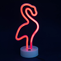 Неоновый светильник Neon Lights "Фламинго" Ночник LED лампа настольная от USB и 3хАА Красный