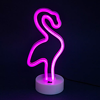 Неоновый светильник Neon Lights "Фламинго" Ночник LED лампа настольная от USB и 3хАА Розовый