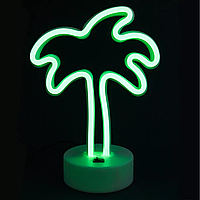 Неоновый светильник Neon Lights "Пальма" Ночник LED лампа настольная от USB и 3хАА Зеленый