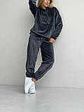 Графітовий теплий жіночий спортивний костюм із капюшоном із двостороннього велюру, фото 6