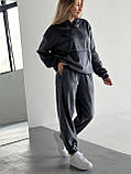 Графітовий теплий жіночий спортивний костюм із капюшоном із двостороннього велюру, фото 4