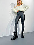 Теплі чорні лосини з екошкіри на велюрі, фото 7