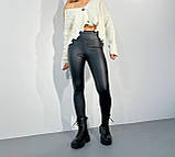 Теплі чорні лосини з екошкіри на велюрі, фото 6