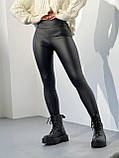 Теплі чорні лосини з екошкіри на велюрі, фото 3