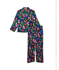 Атласний довгий піжамний комплект Satin Long Pajama Set Size XL Short