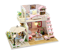Кукольный деревянный домик CuteBee. Конструктор миниатюрный кукольный домик с подсветкой 20x17x16.5см VCT