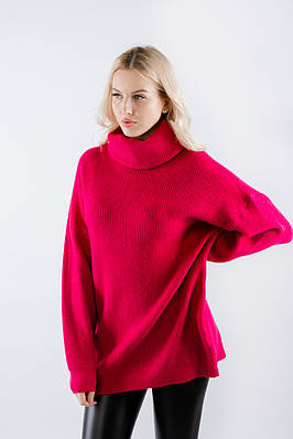 Светр жіночий оверсайз з високою горловиною фуксія 66014 ONE SIZE (2000000118000)