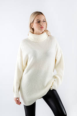 Светр жіночий оверсайз з високою горловиною білий 66014 ONE SIZE (2000000117973)