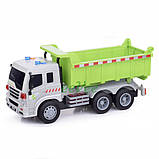 Іграшка самоскид вантажівка машинка дитяча інерційна зі світлозвуковими ефектами 26 см Салатовий (60327), фото 2