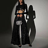 Жіночий блискучий костюм, топ і брюки, фото 2