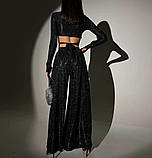 Жіночий блискучий костюм, топ і брюки, фото 3