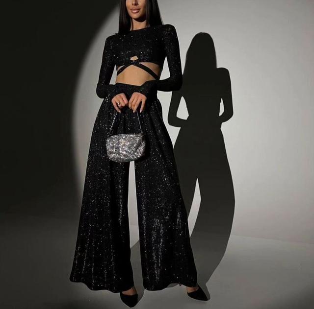Жіночий блискучий костюм, брюки і піджак