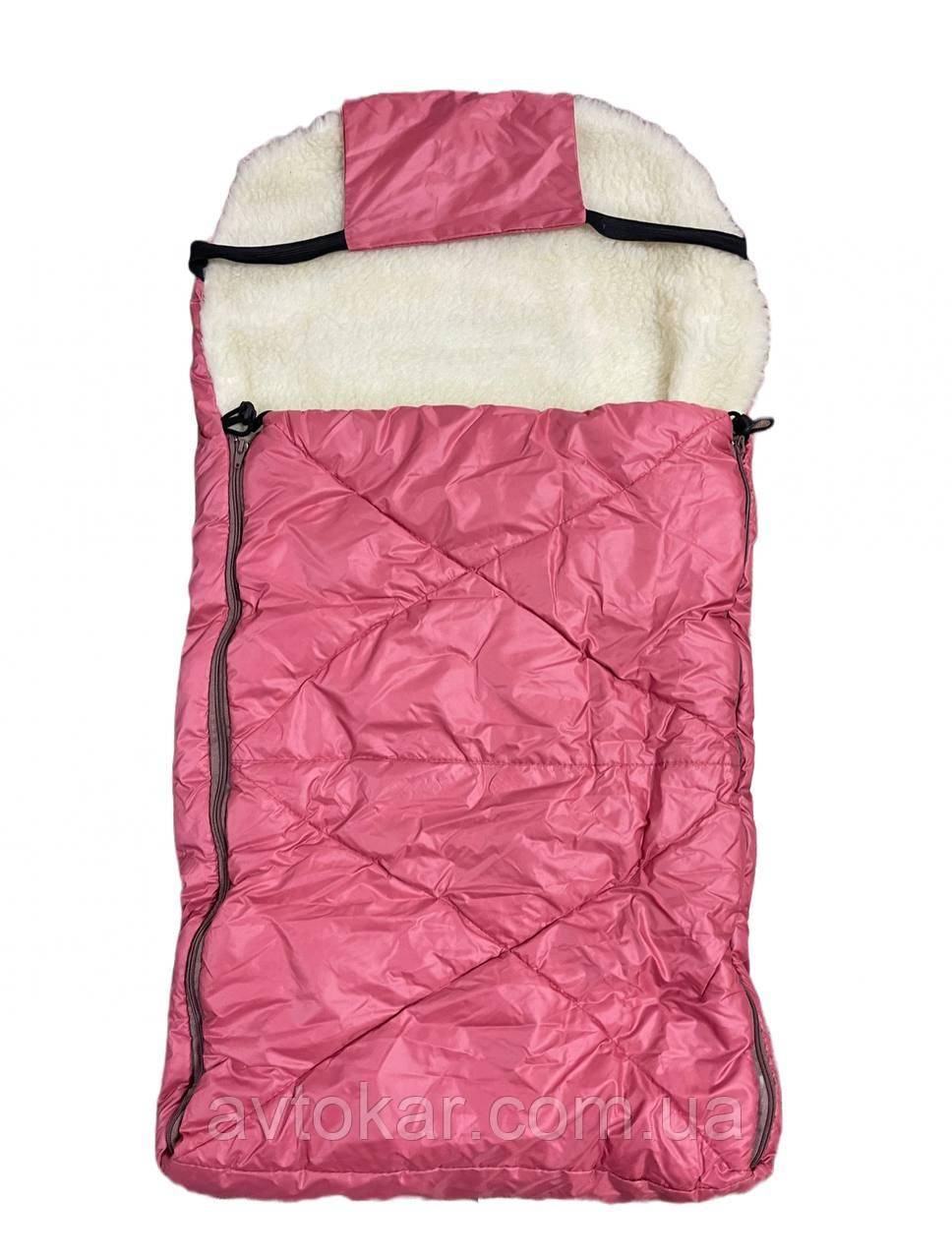Конверт/чохол для санок, зі штучної овчини, на дві блискавки, із затяжками Світло-рожевий ORG, фото 1