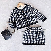 Детский классический костюм для девочки: пиджак и юбка, серый