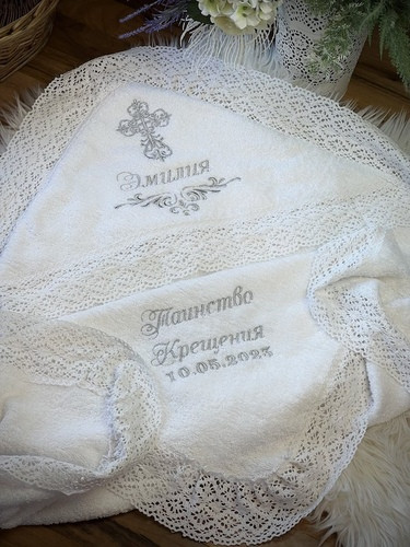 Крижмо Brilliant Baby з льняним мереживом 100х95 см Білий (BB048), фото 1