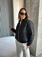 Куртка-бомбер женская демисезонная на 200-м силиконе S, М, L, XL, 2XL (чёрный) "REMISE STORE" от поставщика