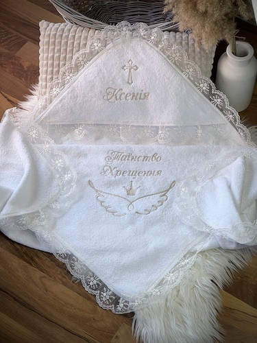 Крижмо Brilliant Baby з вишивкою 100х95 см Білий (BB051), фото 1