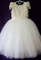 Детское нарядное платье для девочки ажурный корсет юбка с жемчугом размер 7-8 лет, цвет молочный