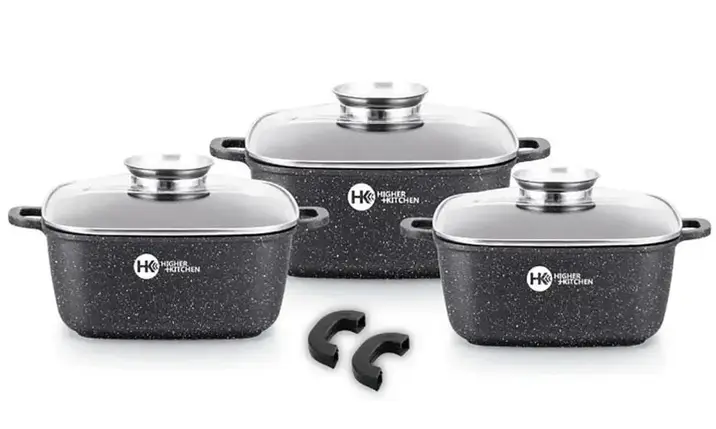 Набір квадратних каструль із гранітним покриттям Higher Kitchen HK 323 2 кольори, фото 1