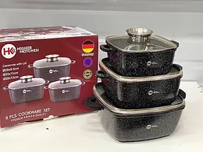 Набір квадратних каструль із гранітним покриттям Higher Kitchen HK 323 2 кольори, фото 5