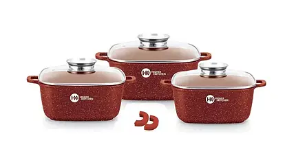 Набір квадратних каструль із гранітним покриттям Higher Kitchen HK 323 2 кольори, фото 2