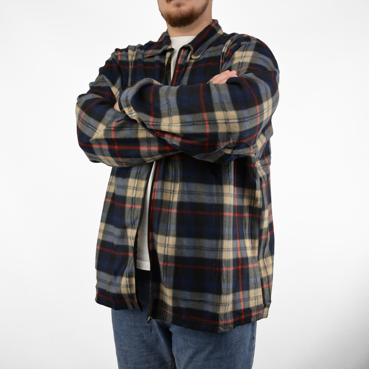 Чоловіча флісова картата сорочка на блискавці Синій + коричневий 5XL