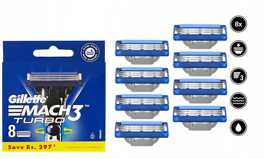 Змінні касети Gillette Mach 3 Turbo (8шт.)