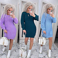 Теплое вязаное платье туника модное і стильное 42-46 голубой, сирень, темный джинс, пудра, зеленый