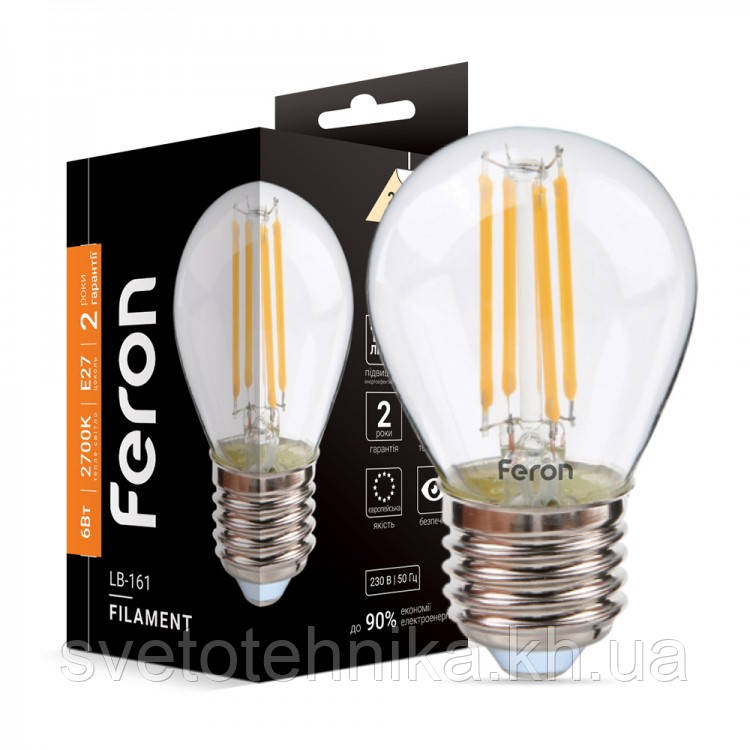 Світлодіодна лампа Feron filament LB-161 6W E27 2700K 6w для загального та декоративного освітлення