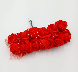 Трояндочки з Фоамірану з Фатином / Ø 2-2,5 см / Ціна за Букетик - 12 трояндок / Червоний