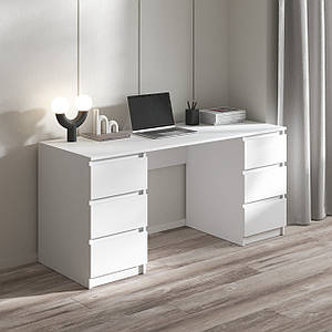 Комп’ютерний стіл VAYS R-2, письмовий з 2 тумбами, 6 шухляд без ручок, ЛДСП 160×60×75 см – для дому, офісу, навчання