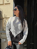 Уютный женский свитер размер универсальный 42-50 | Модный вязаный свитер молоко-серый-черный