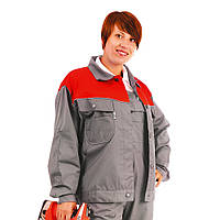 Куртка СТРОИТЕЛЬ с ПВХ, тк.Zibo (65%п/э+35%х/б), темно-серый/красный