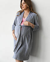 Теплый велюровый халат для беременных и кормящих, серый S