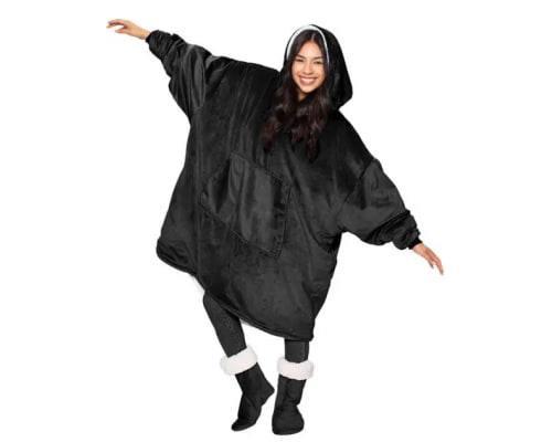 Толстовка — плед із капюшоном HUGGLE HOODIE BLANKET, плед із рукавами (Чорний)